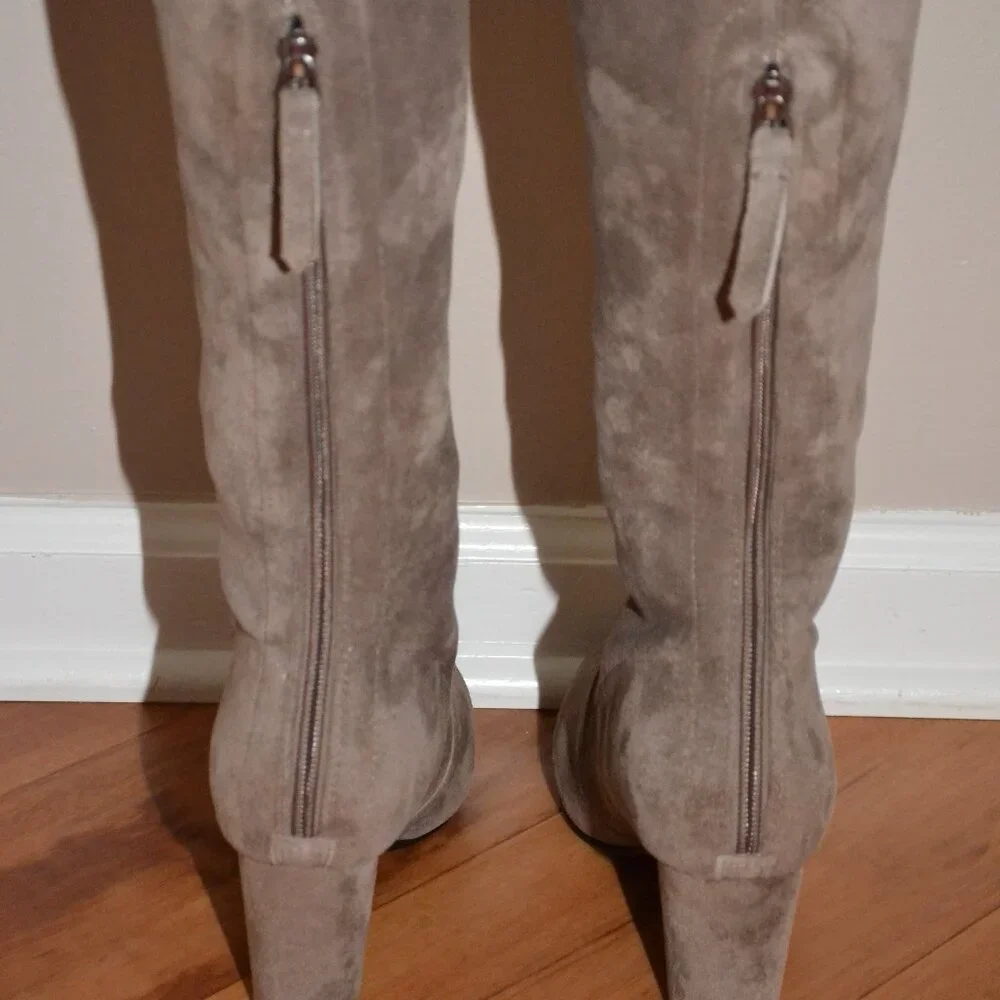 Vero Cuoio Soft Suede leather Taupe Gray Over the knee Thigh high Boots 250/8